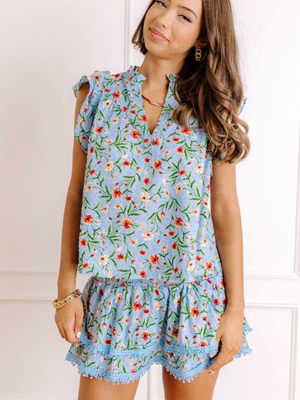 Olivaceous Top Blouse Floral 100% Cotton